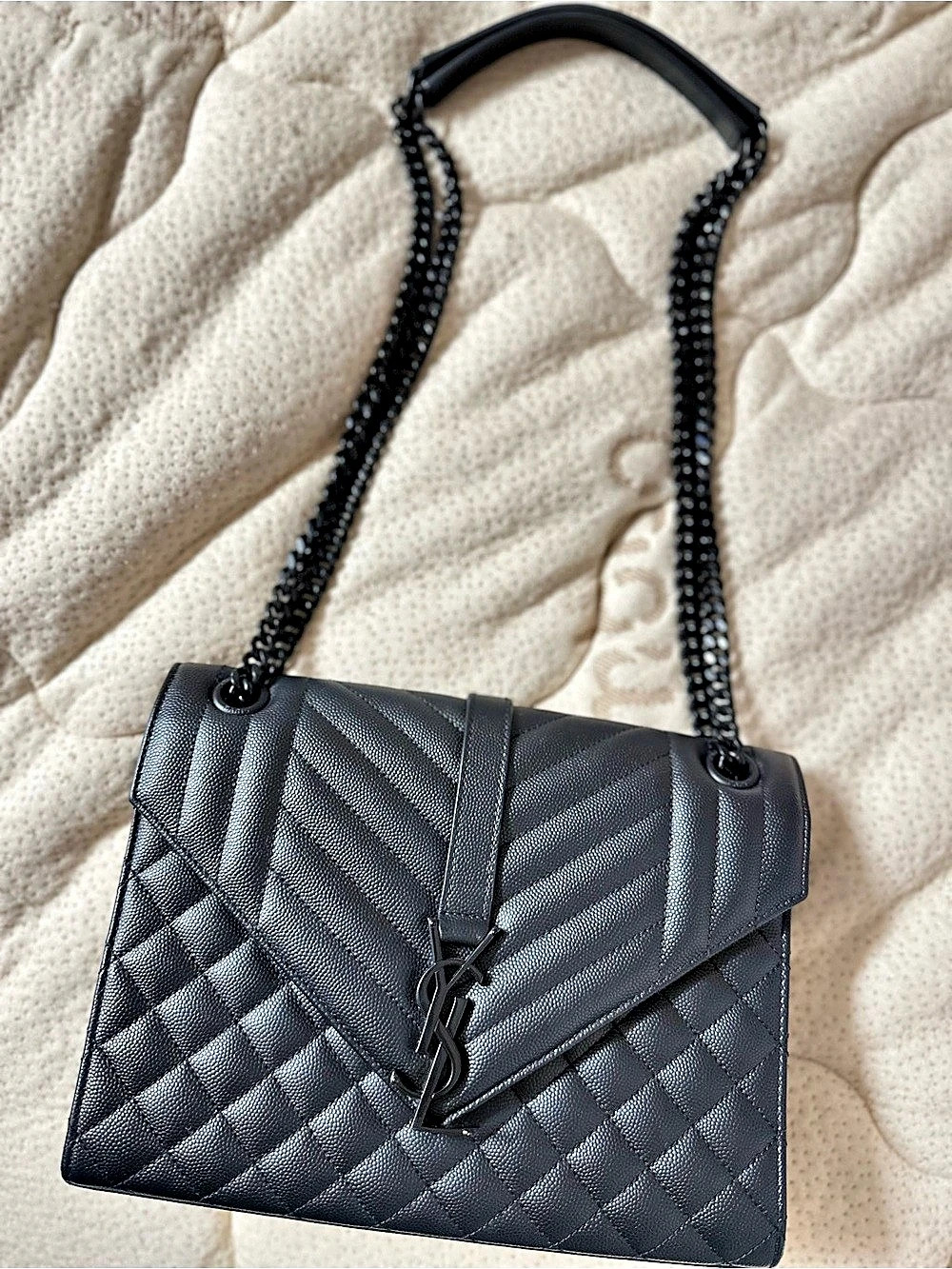 Saint Laurent College Medium Monogram Bag Mixed Quilting Shoulder Bag Black